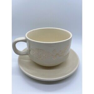 California Pantry coffee mug cup saucer cream gold Shabby Cottage Chic Paris Apt